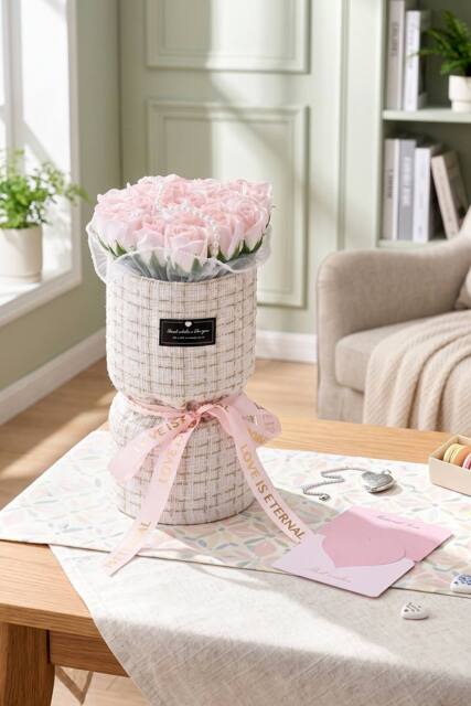 Living and Home Decorative Artificial Soap Flower Bouquet in Pink - image 1