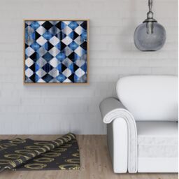 "Warren Reed - Designer Square Checkered Pattern Framed Canvas in Light Brown - Size: W16"" x H16""" - thumbnail 2