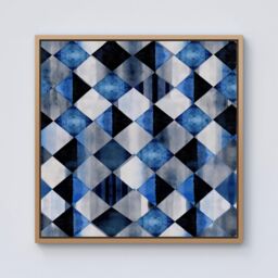"Warren Reed - Designer Square Checkered Pattern Framed Canvas in Light Brown - Size: W16"" x H16""" - thumbnail 1
