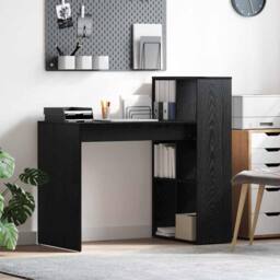 Berkfield Home Modern Writing Desk Black oak Particle board Small Storage - thumbnail 2