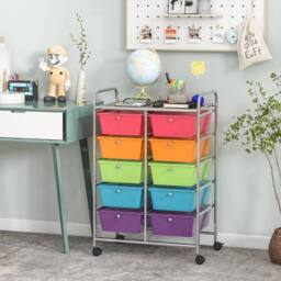 Costway 10 Drawers Storage Trolley Mobile Rolling Utility Cart Home Office Organizer - thumbnail 3
