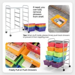 Costway 10 Drawers Storage Trolley Mobile Rolling Utility Cart Home Office Organizer - thumbnail 5