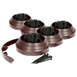 Harbour Housewares 100m Flexible Plastic Lawn Edging Path Grass Border with Plastic Pegs in Brown