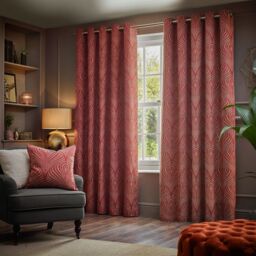 Paoletti Gatsby Jacquard Eyelet Curtains in Terracotta - Size: 168 cm width x 137 cm drop - thumbnail 1