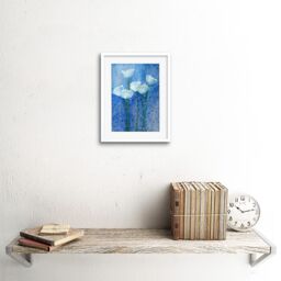 "Artery8 Wall Art Print Flower White Tulips On Blue Art Framed 9x7 inch - Size: W7"" x H9""" - thumbnail 2