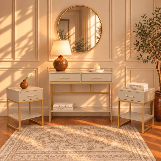 Melody Maison Dressing Table Set & Pair of Bedside Tables - Liana Taupe Range - image 1