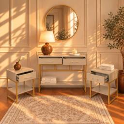 Melody Maison Dressing Table Set & Pair of Bedside Tables - Liana Taupe Range - thumbnail 2