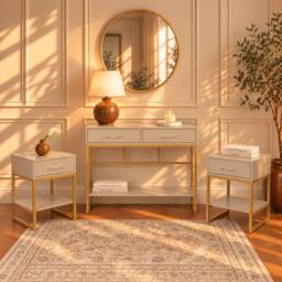 Melody Maison Dressing Table Set & Pair of Bedside Tables - Liana Taupe Range - thumbnail 1