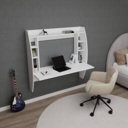 Destina Home Buglem Floating Computer Desk with Shelves in White - Size: 1 Pack - thumbnail 3