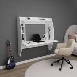 Destina Home Buglem Floating Computer Desk with Shelves in White - Size: 1 Pack - thumbnail 2