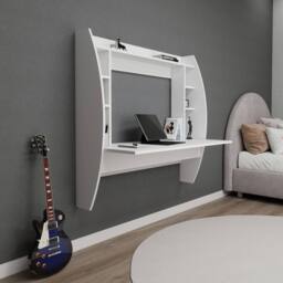 Destina Home Buglem Floating Computer Desk with Shelves in White - Size: 1 Pack - thumbnail 4