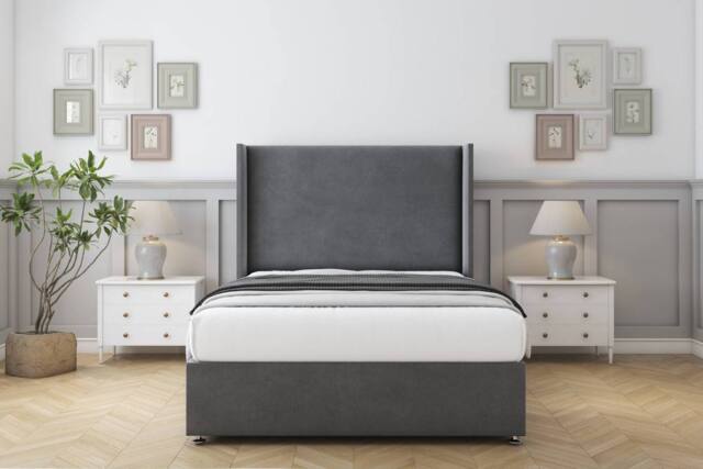 "Comfort Beds Madrid Coniston Divan Set No Drawers-54"" Wingback in Dark Grey - Size: Double" - image 1