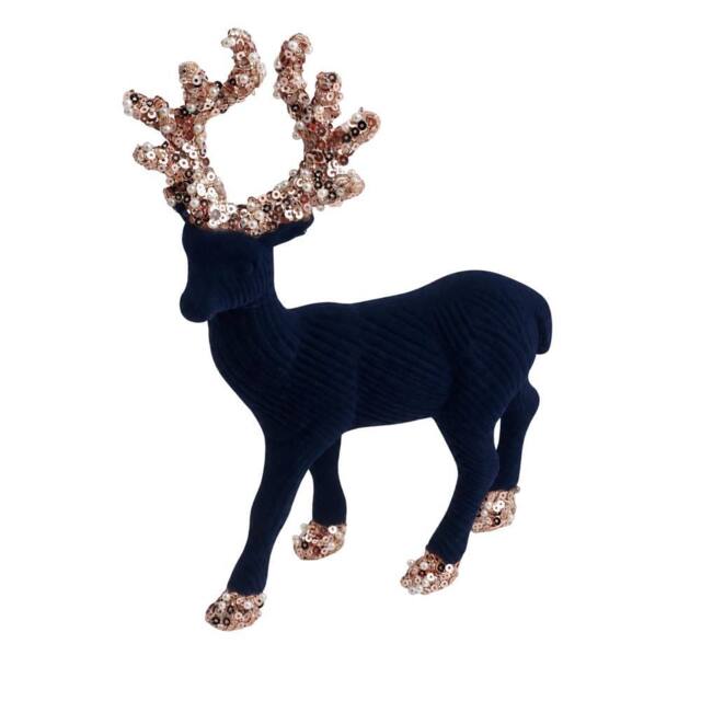 Shatchi 20cm Velvet Deer Christmas Reindeer Figurine in Mid Blue - Size: 20 cm - image 1