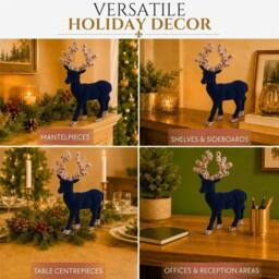 Shatchi 20cm Velvet Deer Christmas Reindeer Figurine in Mid Blue - Size: 20 cm - thumbnail 6