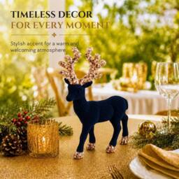 Shatchi 20cm Velvet Deer Christmas Reindeer Figurine in Mid Blue - Size: 20 cm - thumbnail 8
