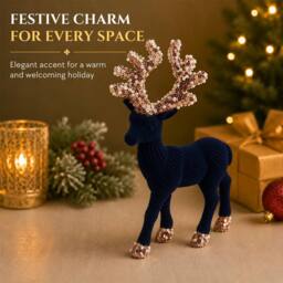 Shatchi 20cm Velvet Deer Christmas Reindeer Figurine in Mid Blue - Size: 20 cm - thumbnail 7