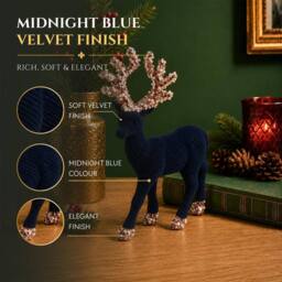 Shatchi 20cm Velvet Deer Christmas Reindeer Figurine in Mid Blue - Size: 20 cm - thumbnail 4