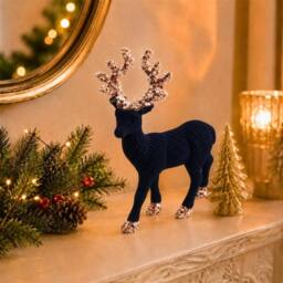 Shatchi 20cm Velvet Deer Christmas Reindeer Figurine in Mid Blue - Size: 20 cm - thumbnail 2