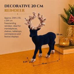 Shatchi 20cm Velvet Deer Christmas Reindeer Figurine in Mid Blue - Size: 20 cm - thumbnail 3