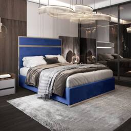 Casani Flookburgh Upholstered Soft Velvet Blue Metal Designer Bed Frame - Size: Double - thumbnail 2