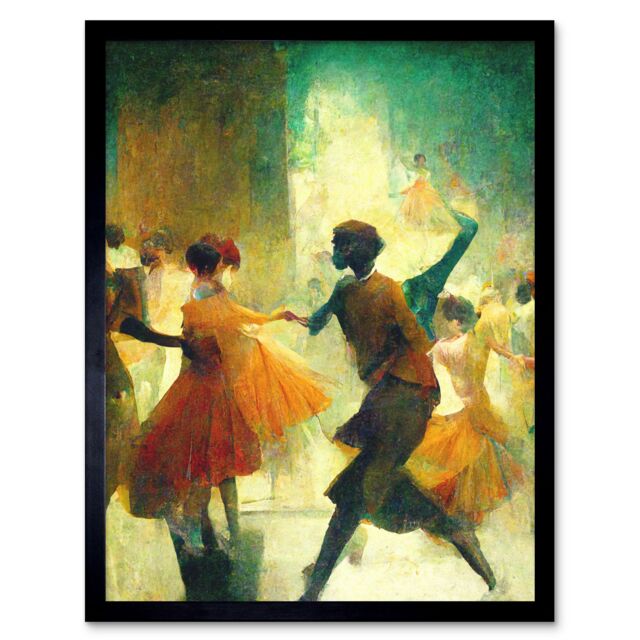 "Artery8 Wall Art Print 1950's Jazz Club Dancers Degas Style Painting Art Framed in Black - Size: W12"" x H16""" - image 1
