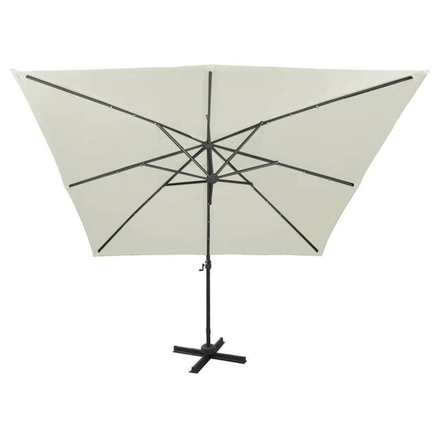 Berkfield Home Durable Cantilever Umbrella with Pole & LED Lights Sand 300 cm in Beige - image 1