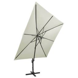 Berkfield Home Durable Cantilever Umbrella with Pole & LED Lights Sand 300 cm in Beige - thumbnail 3