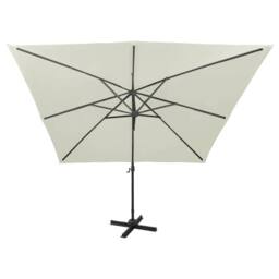 Berkfield Home Durable Cantilever Umbrella with Pole & LED Lights Sand 300 cm in Beige - thumbnail 1