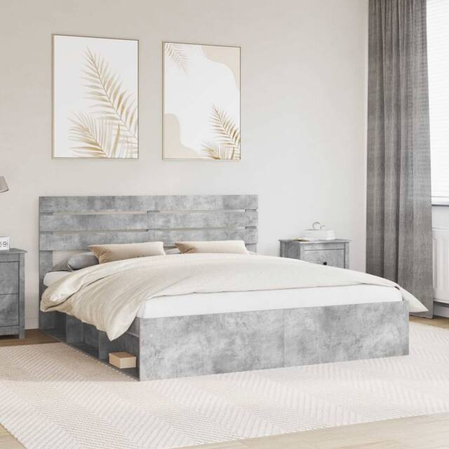 Berkfield Home Bed Frame with Headboard Concerte 180 x 200 cm Solid Pine Wood in Grey - image 1