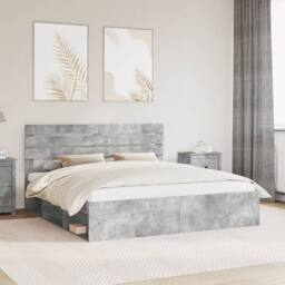 Berkfield Home Bed Frame with Headboard Concerte 180 x 200 cm Solid Pine Wood in Grey - thumbnail 1