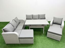 Fimous 9 Seater Poly Rattan Outdoor Garden Furniture Rectangular Dining Table Sofa Set Patio 3 Seater Sofa Reclining Chair 3 Seater Sofa 2 Big - thumbnail 2