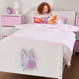 Liberty House Toys Girl's Kids White Single Bed - Princess & Unicorn - thumbnail 3