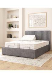 Aspire Grant Electric Adjustable Bed Upholstered in Plush Velvet Fabric with Pocket Sprung Mattress UK Made in Grey - Size: King - thumbnail 2