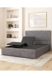 Aspire Grant Electric Adjustable Bed Upholstered in Plush Velvet Fabric with Pocket Sprung Mattress UK Made in Grey - Size: King - thumbnail 3