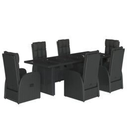 Berkfield Home 7 Piece Garden Dining Set with Cushions Black Poly Rattan - thumbnail 2