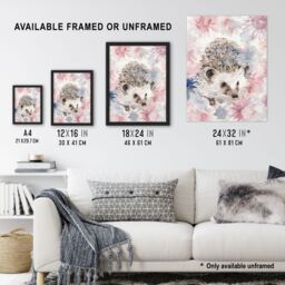 "Artery8 Watercolour Hedgehog & Flowers Pink Pastel Wall Art Print - Size: W24"" x H32""" - thumbnail 3