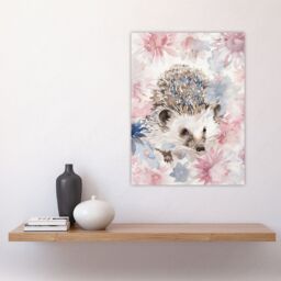 "Artery8 Watercolour Hedgehog & Flowers Pink Pastel Wall Art Print - Size: W24"" x H32""" - thumbnail 4