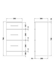 Balterley Modern Bathroom Floor Standing 3 Drawer Unit - 350 x 300mm, Dark Grey - thumbnail 2
