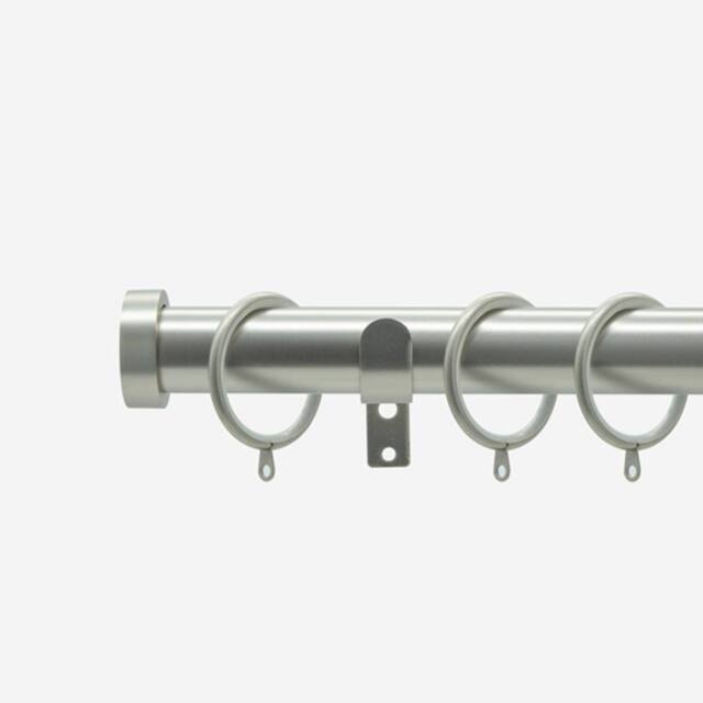 New Edge Blinds Brushed Steel 28mm Stud Fixed Length Metal Curtain Pole in Silver - Size: 460 cm - image 1