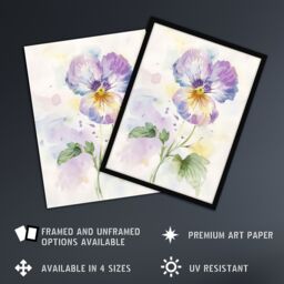 "Artery8 Single Purple Pansy Simple Floral Watercolour Wall Art Print - Size: W24"" x H32""" - thumbnail 2