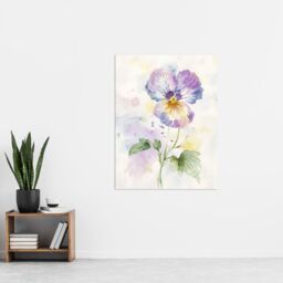 "Artery8 Single Purple Pansy Simple Floral Watercolour Wall Art Print - Size: W24"" x H32""" - thumbnail 4