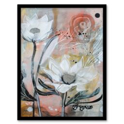 Artery8 Italian White Sunflowers Bloom Abstract Painting Framed Art Print in Grey - Size: A4 - thumbnail 1