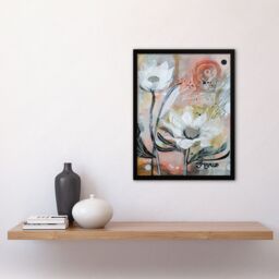 Artery8 Italian White Sunflowers Bloom Abstract Painting Framed Art Print in Grey - Size: A4 - thumbnail 4