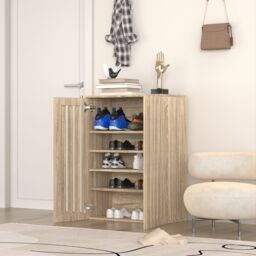 Home Source Shoe Storage Cabinet 2 Door with Adjustable Shelves Entryway Organiser in Brown - thumbnail 4