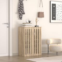 Home Source Shoe Storage Cabinet 2 Door with Adjustable Shelves Entryway Organiser in Brown - thumbnail 1