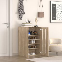 Home Source Shoe Storage Cabinet 2 Door with Adjustable Shelves Entryway Organiser in Brown - thumbnail 3
