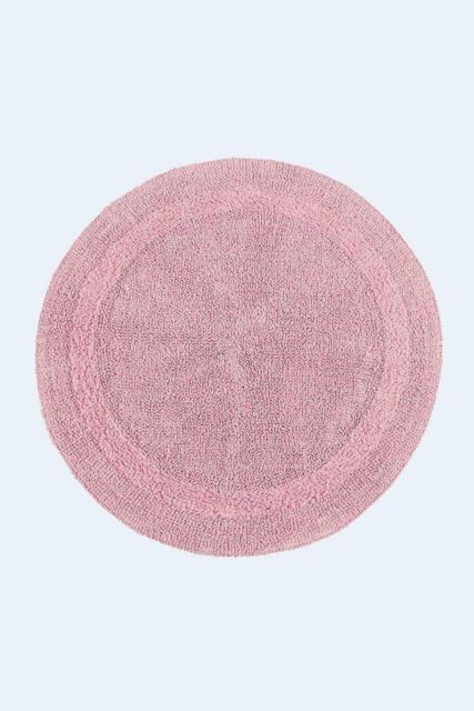 Homescapes Luxury Round Bath Mat Reversible 100% Cotton 1600GSM, 80cm, Quick Dry in Baby Pink - image 1