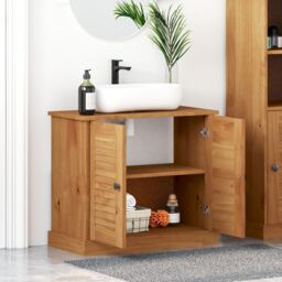 Berkfield Home Bathroom Vanity Units with Shelf with Storage with Door Honey brown Engineered wood - thumbnail 4