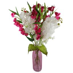 Leaf Pack of 6 x 100cm Trumpet Artificial Flower Stem Fuchsia Pink - Size: 6 x 100 cm - thumbnail 5