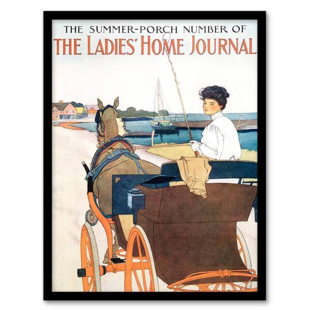 Artery8 Edward Penfield Framed Wall Art Home Journal Vintage Magazine Cover in Beige - Size: A4 - image 1